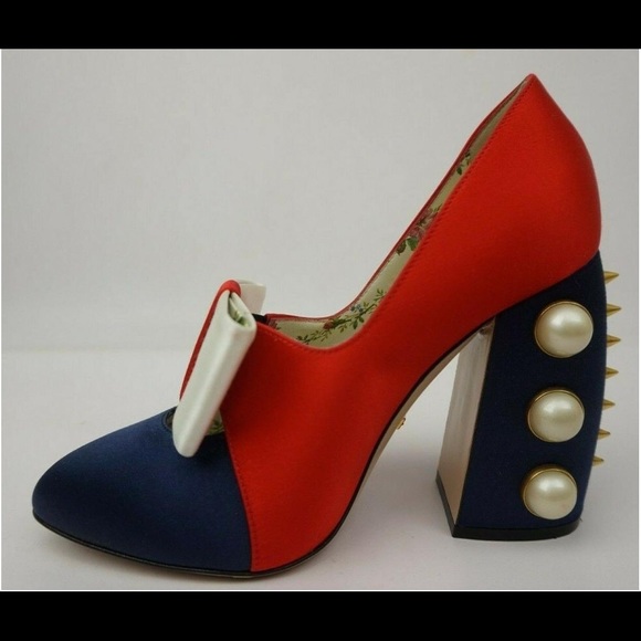 Gucci Shoes - Gucci red & blue Luna pearl spike embellished pump